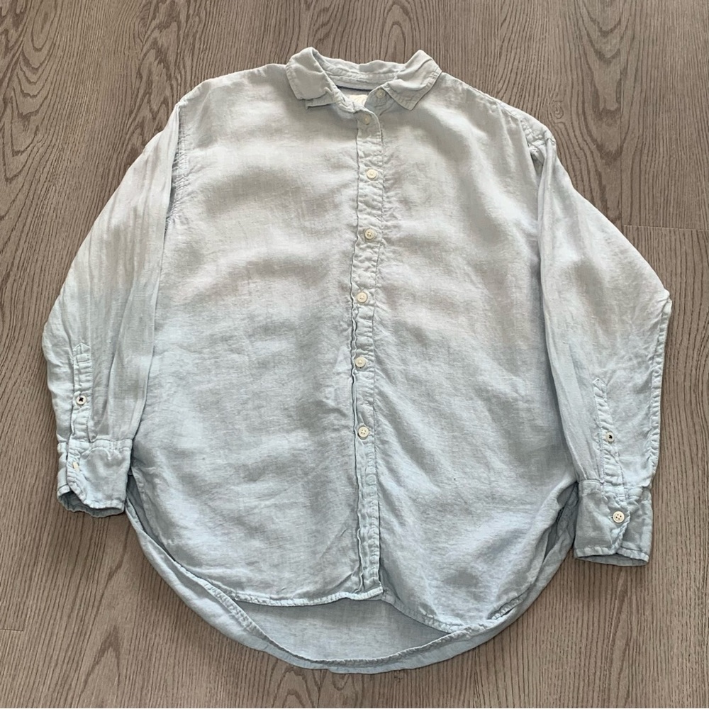 J Crew Relaxed Fit Dip-Dyed Baird McNutt Irish Linen Button Up Shirt Blue Size 4